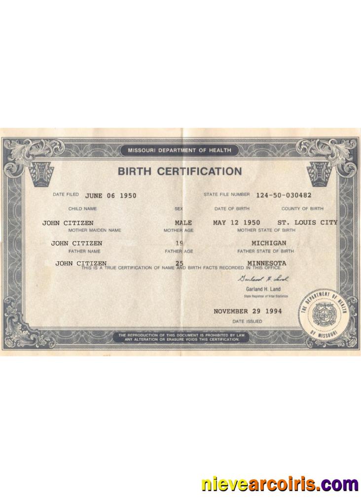 USA Missouri birth certification